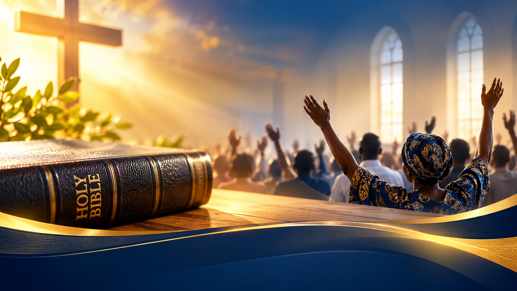 Bible and Worship in Golden Light